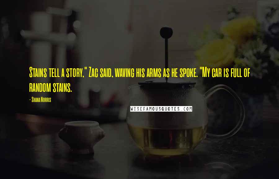 Shana Norris Quotes: Stains tell a story," Zac said, waving his arms as he spoke. "My car is full of random stains.