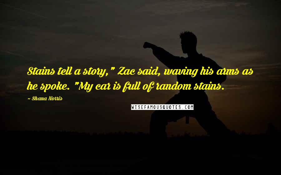 Shana Norris Quotes: Stains tell a story," Zac said, waving his arms as he spoke. "My car is full of random stains.