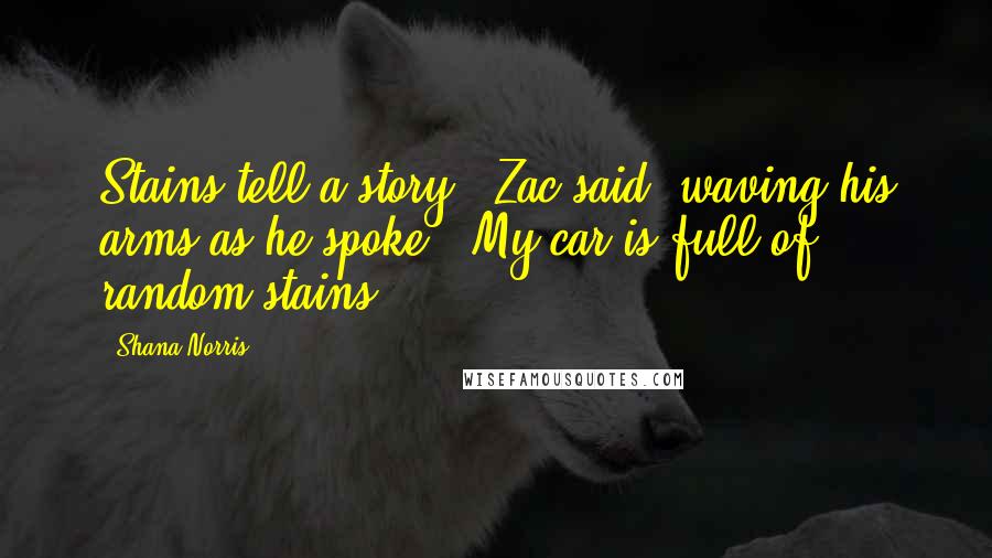 Shana Norris Quotes: Stains tell a story," Zac said, waving his arms as he spoke. "My car is full of random stains.