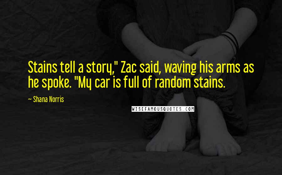Shana Norris Quotes: Stains tell a story," Zac said, waving his arms as he spoke. "My car is full of random stains.