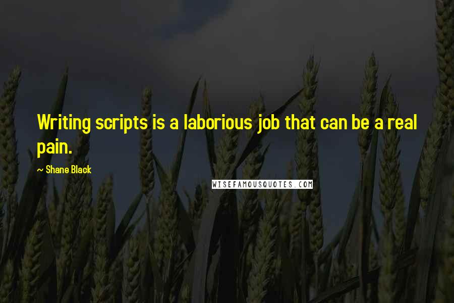 Shane Black Quotes: Writing scripts is a laborious job that can be a real pain.