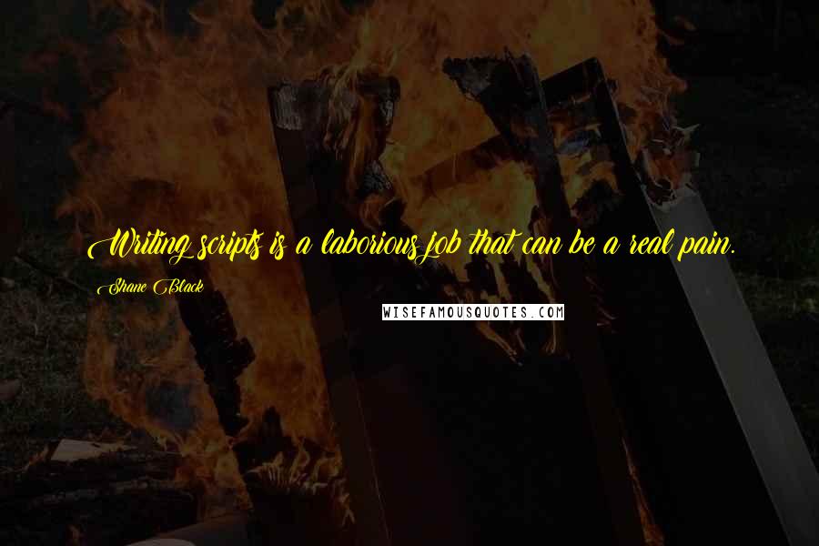 Shane Black Quotes: Writing scripts is a laborious job that can be a real pain.