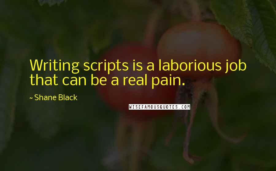 Shane Black Quotes: Writing scripts is a laborious job that can be a real pain.