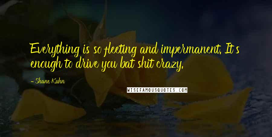 Shane Kuhn Quotes: Everything is so fleeting and impermanent. It's enough to drive you bat shit crazy.