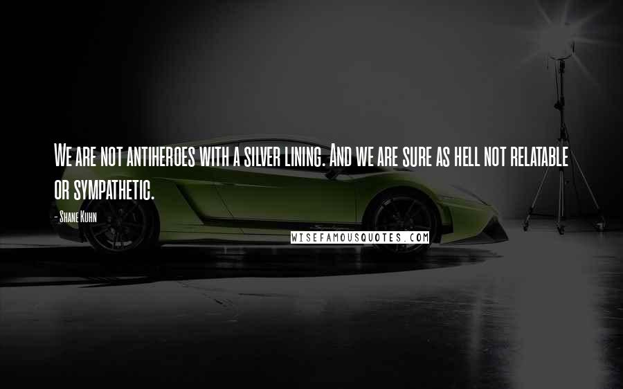 Shane Kuhn Quotes: We are not antiheroes with a silver lining. And we are sure as hell not relatable or sympathetic.