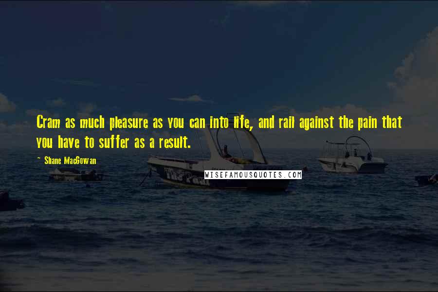 Shane MacGowan Quotes: Cram as much pleasure as you can into life, and rail against the pain that you have to suffer as a result.