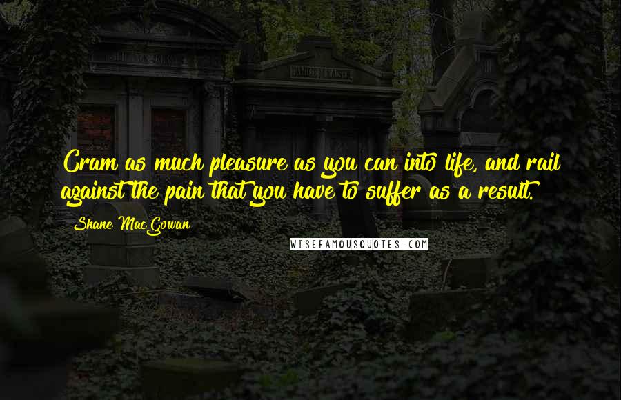 Shane MacGowan Quotes: Cram as much pleasure as you can into life, and rail against the pain that you have to suffer as a result.