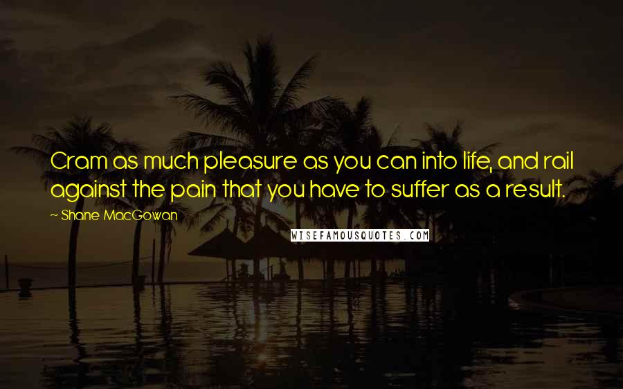 Shane MacGowan Quotes: Cram as much pleasure as you can into life, and rail against the pain that you have to suffer as a result.