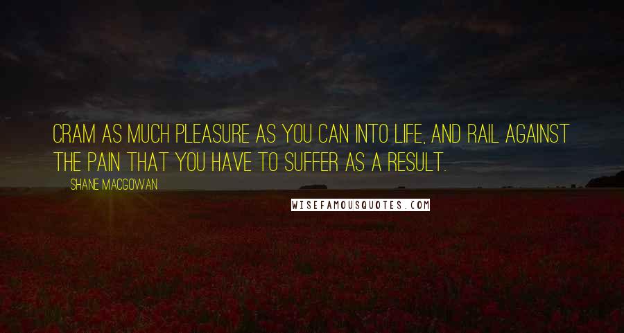 Shane MacGowan Quotes: Cram as much pleasure as you can into life, and rail against the pain that you have to suffer as a result.