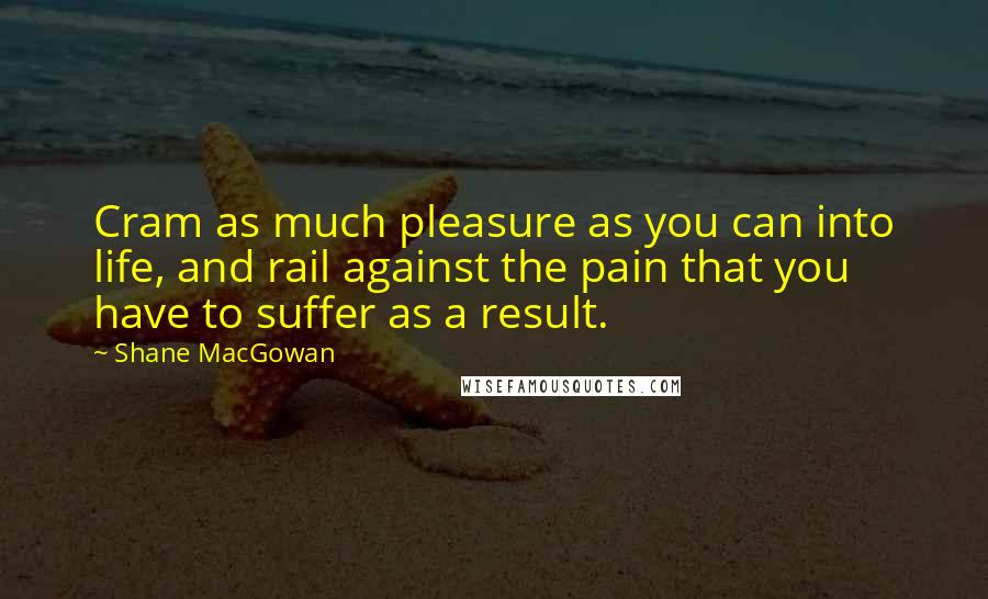 Shane MacGowan Quotes: Cram as much pleasure as you can into life, and rail against the pain that you have to suffer as a result.