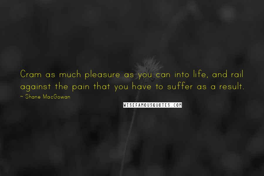 Shane MacGowan Quotes: Cram as much pleasure as you can into life, and rail against the pain that you have to suffer as a result.