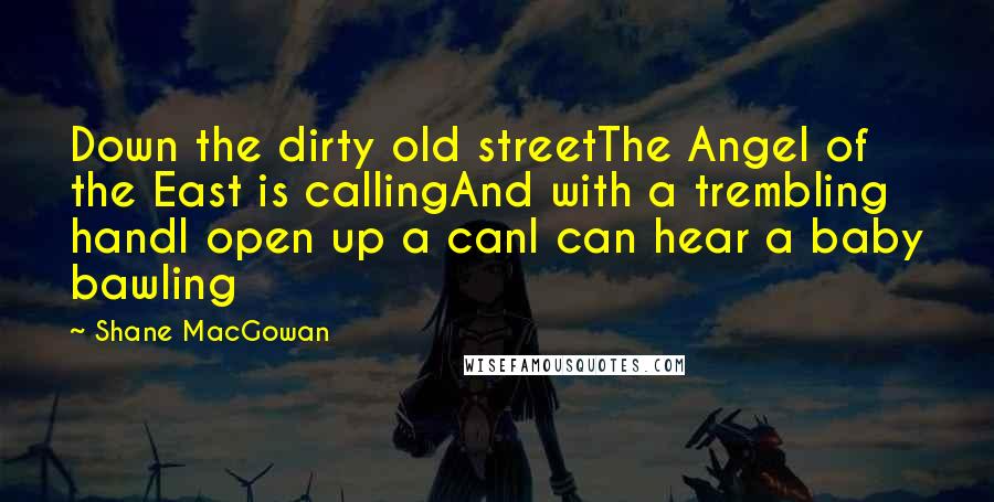 Shane MacGowan Quotes: Down the dirty old streetThe Angel of the East is callingAnd with a trembling handI open up a canI can hear a baby bawling