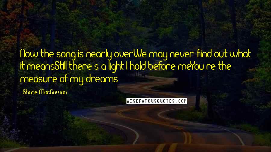 Shane MacGowan Quotes: Now the song is nearly overWe may never find out what it meansStill there's a light I hold before meYou're the measure of my dreams