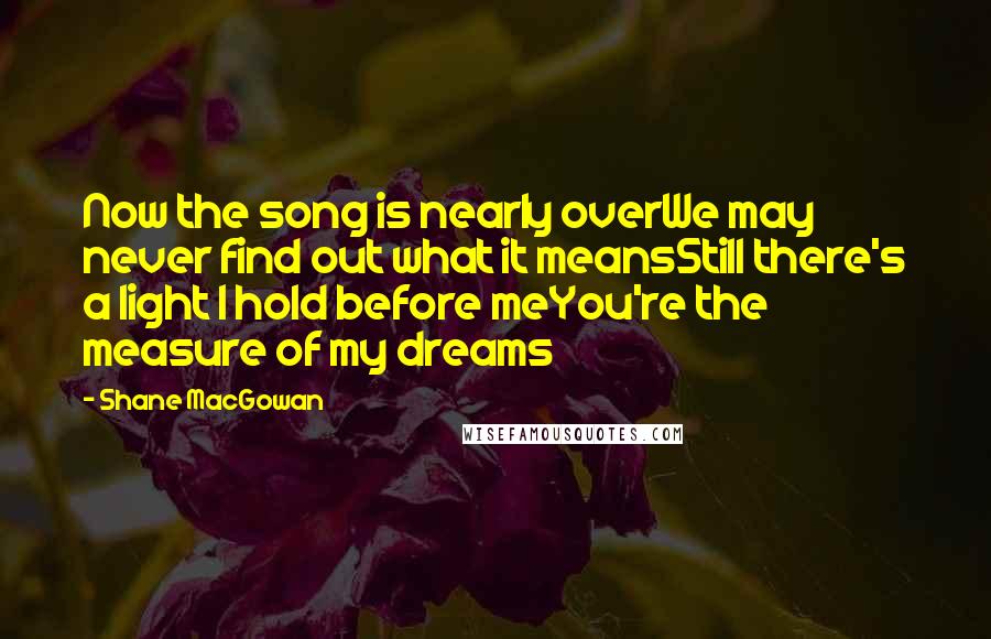 Shane MacGowan Quotes: Now the song is nearly overWe may never find out what it meansStill there's a light I hold before meYou're the measure of my dreams