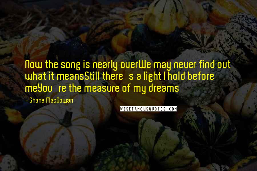 Shane MacGowan Quotes: Now the song is nearly overWe may never find out what it meansStill there's a light I hold before meYou're the measure of my dreams