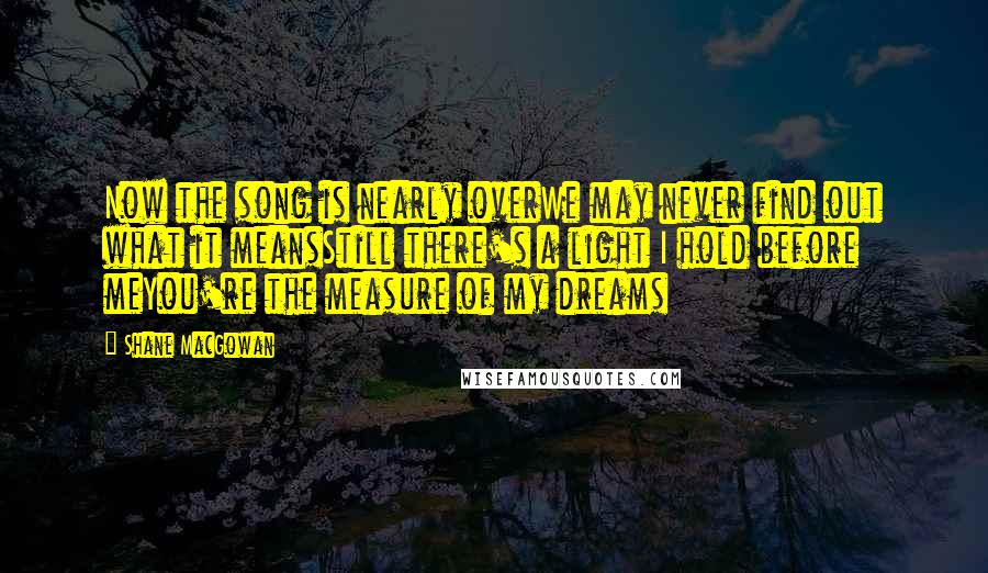 Shane MacGowan Quotes: Now the song is nearly overWe may never find out what it meansStill there's a light I hold before meYou're the measure of my dreams