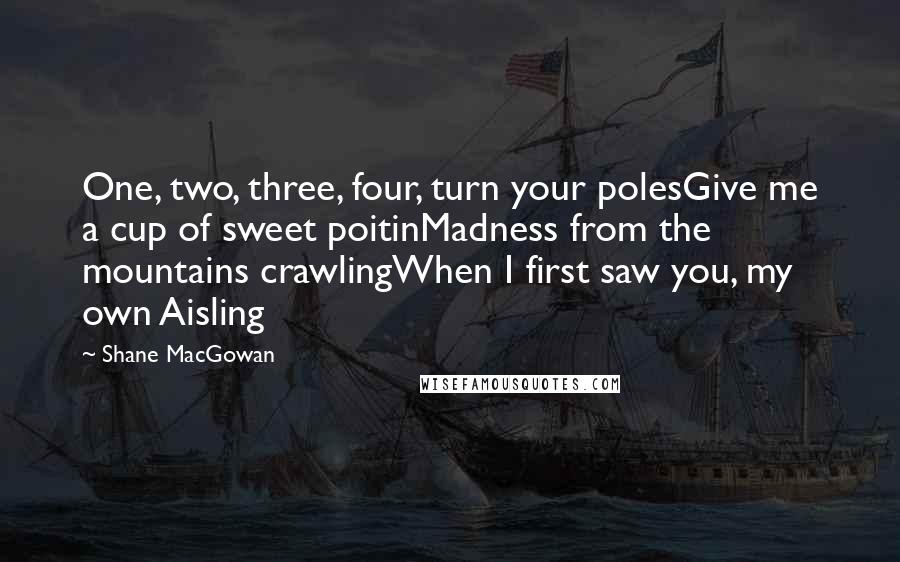 Shane MacGowan Quotes: One, two, three, four, turn your polesGive me a cup of sweet poitinMadness from the mountains crawlingWhen I first saw you, my own Aisling