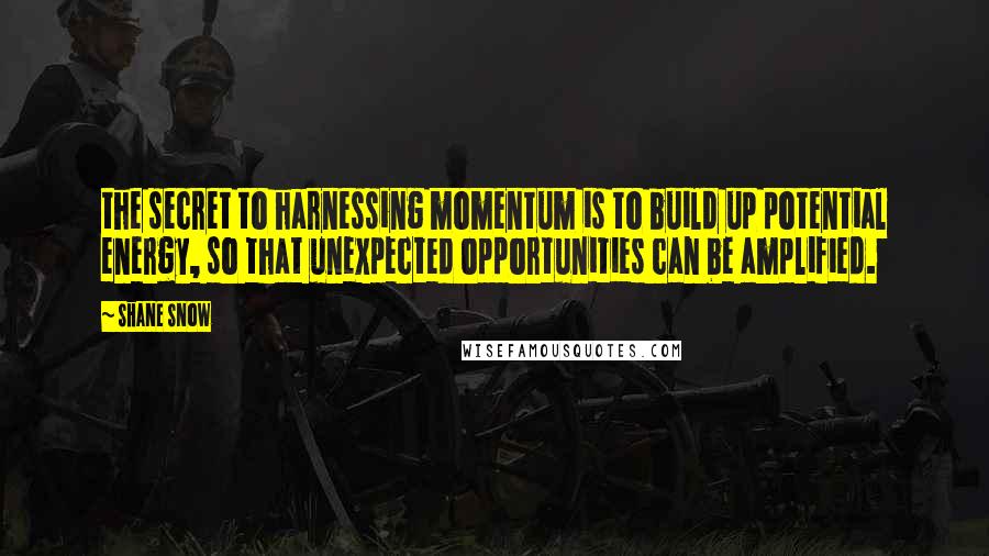 Shane Snow Quotes: the secret to harnessing momentum is to build up potential energy, so that unexpected opportunities can be amplified.