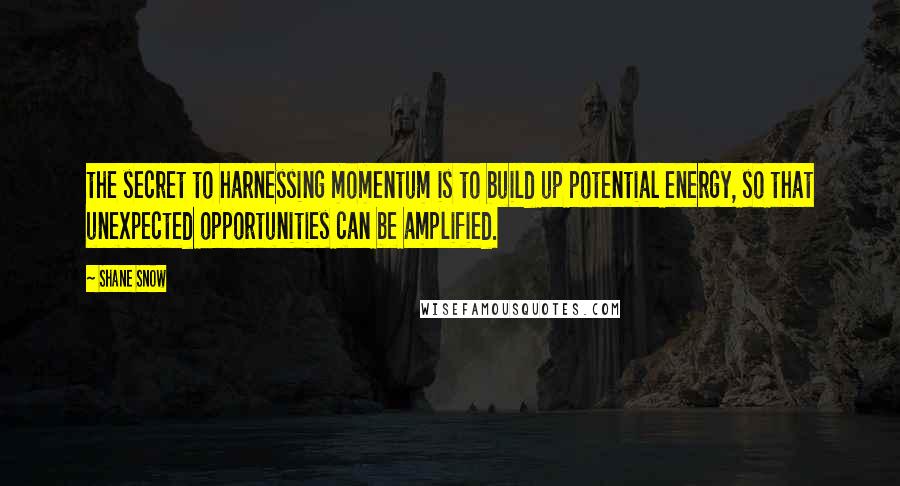 Shane Snow Quotes: the secret to harnessing momentum is to build up potential energy, so that unexpected opportunities can be amplified.