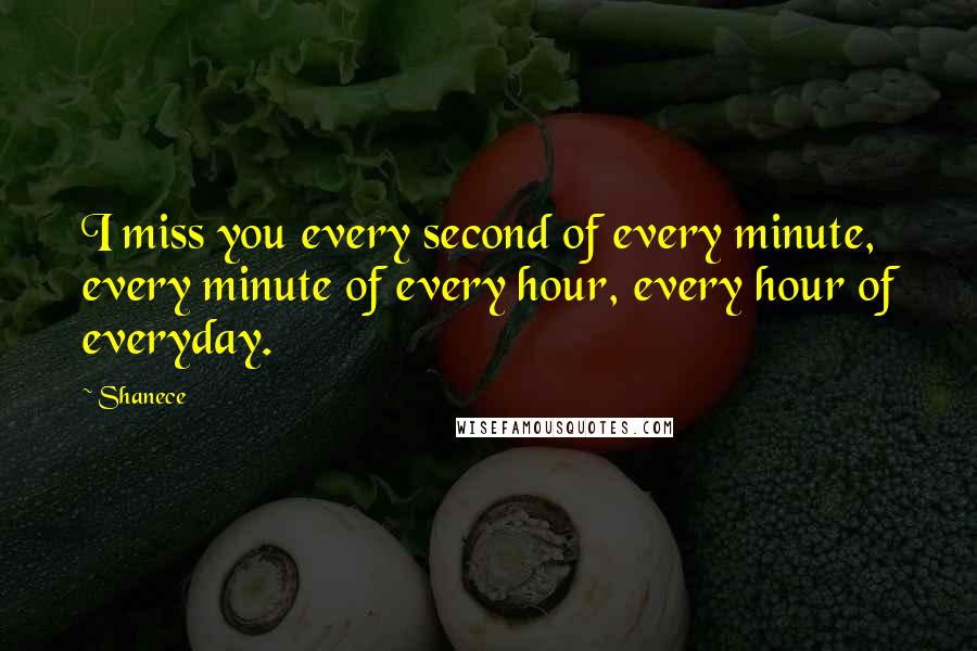 Shanece Quotes: I miss you every second of every minute, every minute of every hour, every hour of everyday.