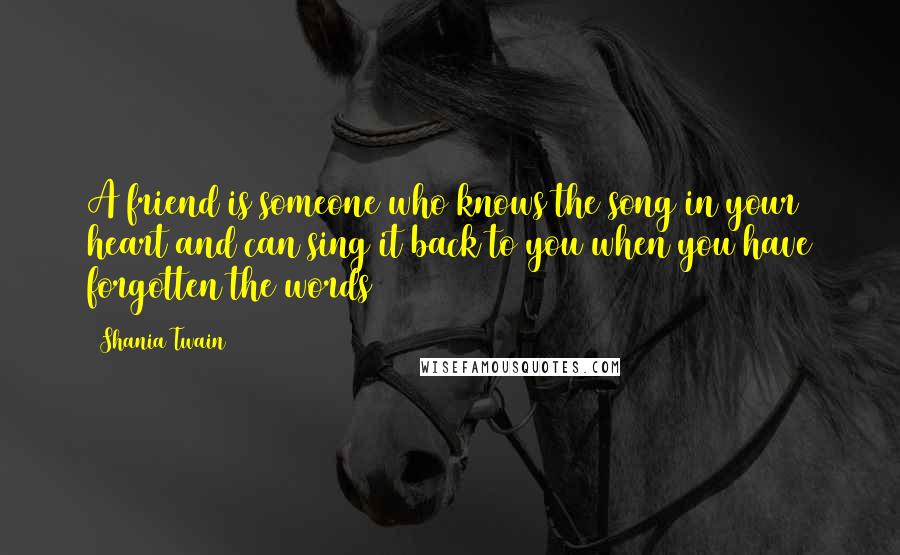 Shania Twain Quotes: A friend is someone who knows the song in your heart and can sing it back to you when you have forgotten the words