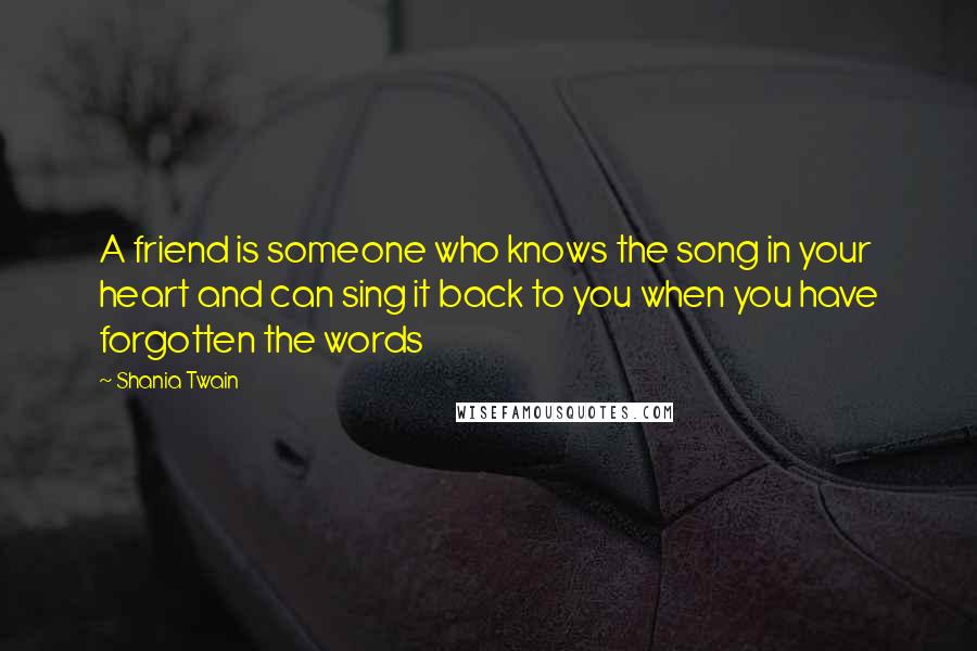 Shania Twain Quotes: A friend is someone who knows the song in your heart and can sing it back to you when you have forgotten the words