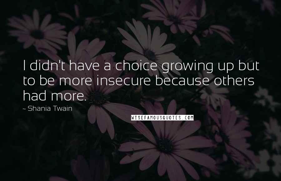 Shania Twain Quotes: I didn't have a choice growing up but to be more insecure because others had more.