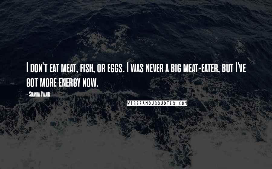 Shania Twain Quotes: I don't eat meat, fish, or eggs. I was never a big meat-eater, but I've got more energy now.