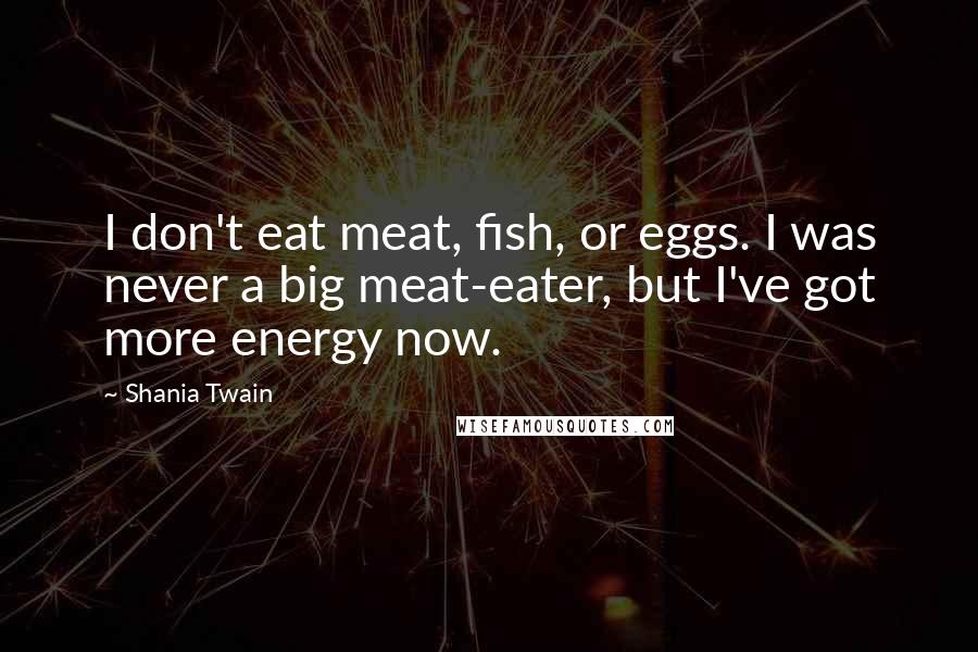 Shania Twain Quotes: I don't eat meat, fish, or eggs. I was never a big meat-eater, but I've got more energy now.