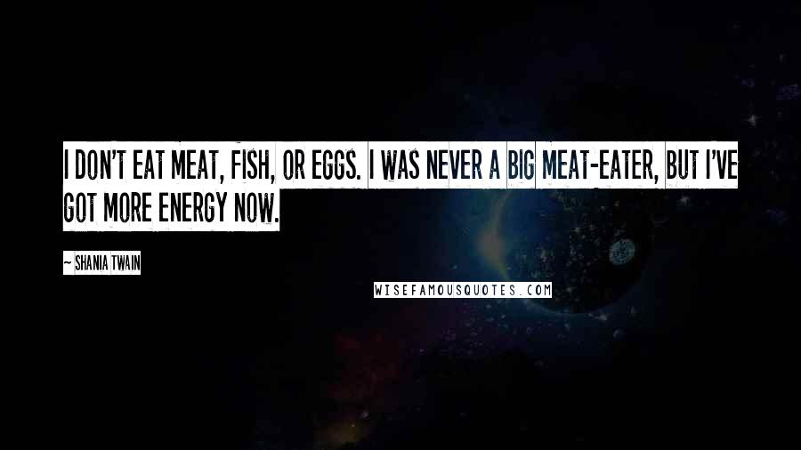 Shania Twain Quotes: I don't eat meat, fish, or eggs. I was never a big meat-eater, but I've got more energy now.
