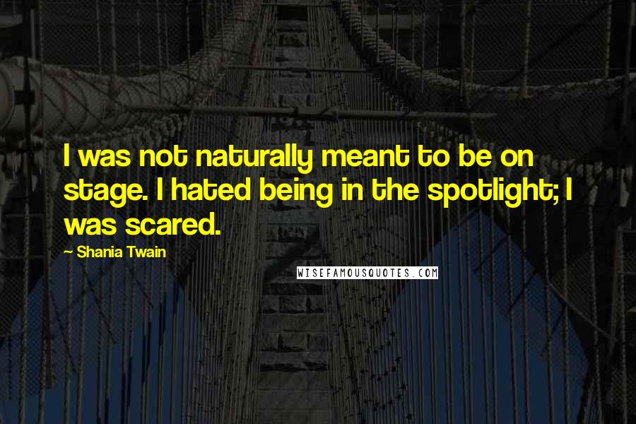 Shania Twain Quotes: I was not naturally meant to be on stage. I hated being in the spotlight; I was scared.