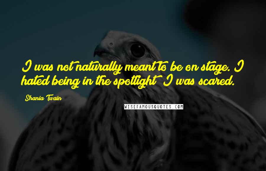 Shania Twain Quotes: I was not naturally meant to be on stage. I hated being in the spotlight; I was scared.