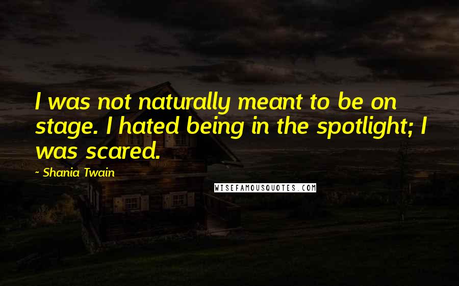 Shania Twain Quotes: I was not naturally meant to be on stage. I hated being in the spotlight; I was scared.