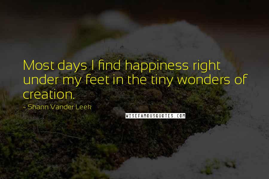 Shann Vander Leek Quotes: Most days I find happiness right under my feet in the tiny wonders of creation.