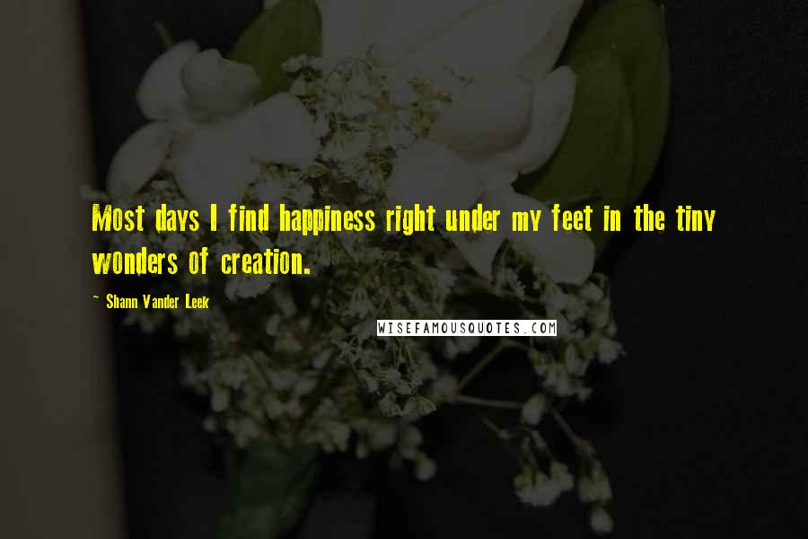 Shann Vander Leek Quotes: Most days I find happiness right under my feet in the tiny wonders of creation.