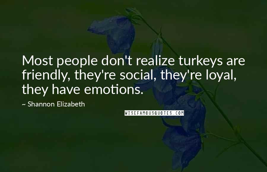 Shannon Elizabeth Quotes: Most people don't realize turkeys are friendly, they're social, they're loyal, they have emotions.
