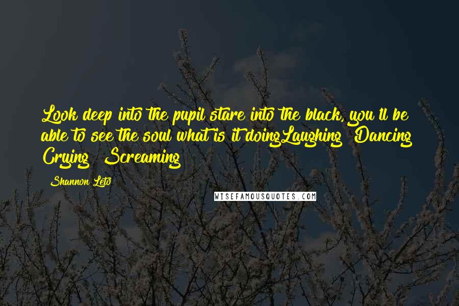 Shannon Leto Quotes: Look deep into the pupil stare into the black, you'll be able to see the soul what is it doingLaughing? Dancing? Crying? Screaming?