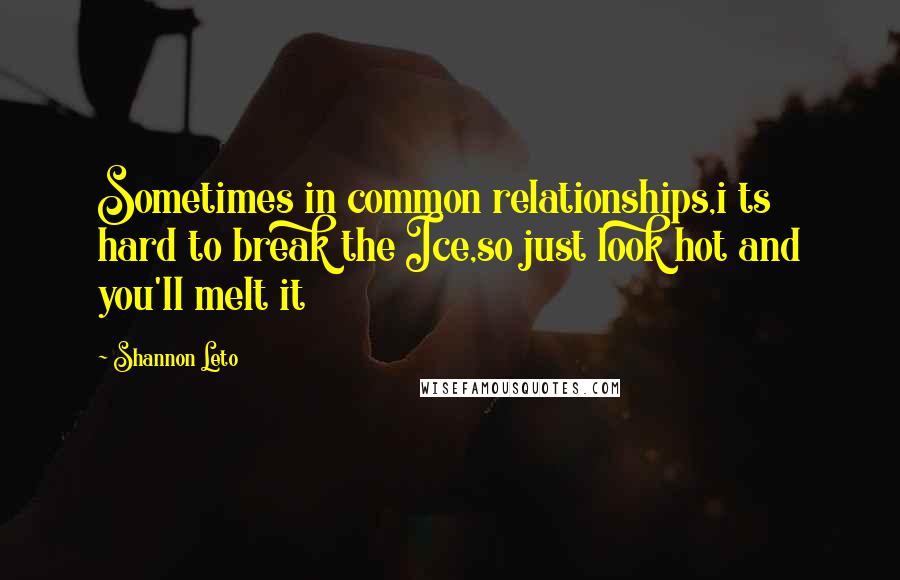 Shannon Leto Quotes: Sometimes in common relationships,i ts hard to break the Ice,so just look hot and you'll melt it