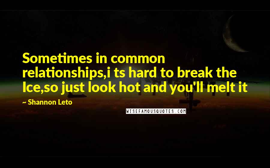 Shannon Leto Quotes: Sometimes in common relationships,i ts hard to break the Ice,so just look hot and you'll melt it