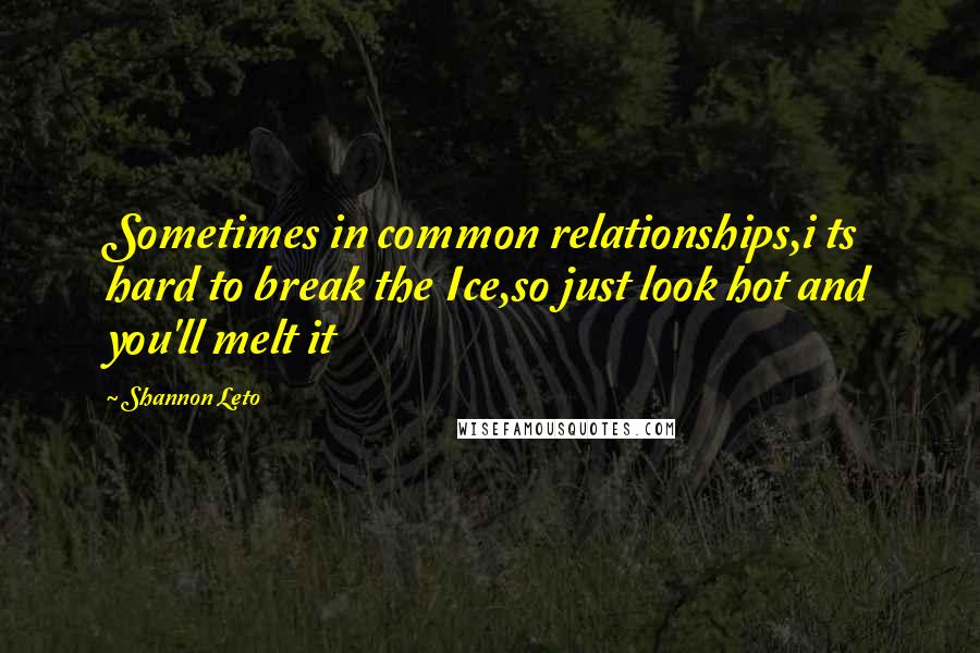 Shannon Leto Quotes: Sometimes in common relationships,i ts hard to break the Ice,so just look hot and you'll melt it