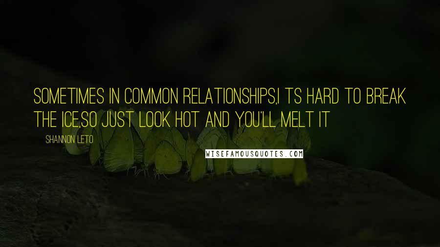 Shannon Leto Quotes: Sometimes in common relationships,i ts hard to break the Ice,so just look hot and you'll melt it