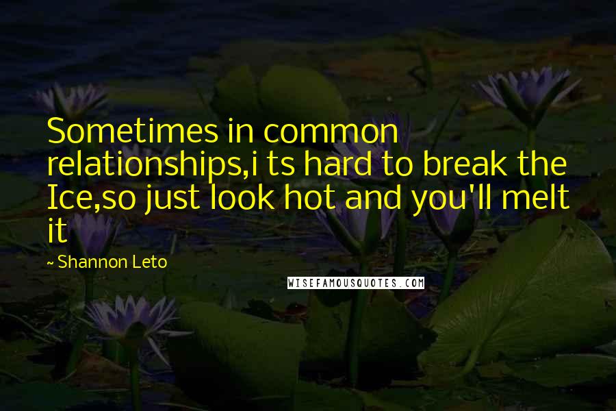 Shannon Leto Quotes: Sometimes in common relationships,i ts hard to break the Ice,so just look hot and you'll melt it