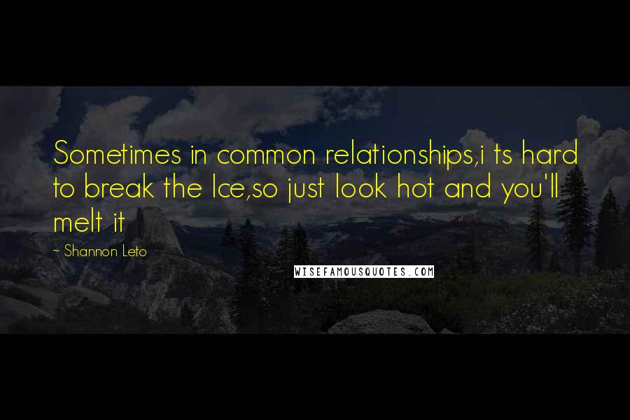 Shannon Leto Quotes: Sometimes in common relationships,i ts hard to break the Ice,so just look hot and you'll melt it