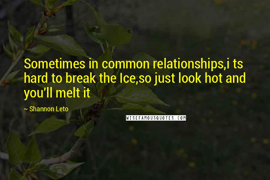 Shannon Leto Quotes: Sometimes in common relationships,i ts hard to break the Ice,so just look hot and you'll melt it