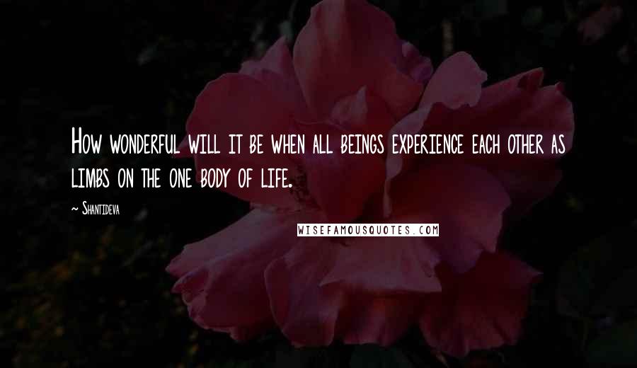 Shantideva Quotes: How wonderful will it be when all beings experience each other as limbs on the one body of life.