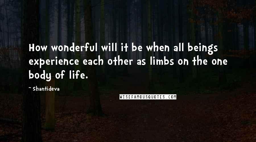 Shantideva Quotes: How wonderful will it be when all beings experience each other as limbs on the one body of life.