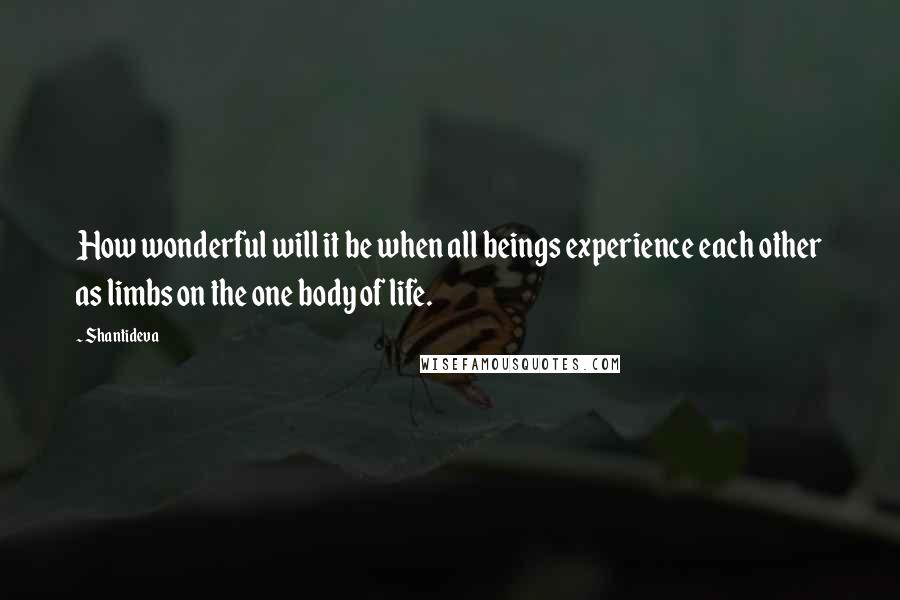 Shantideva Quotes: How wonderful will it be when all beings experience each other as limbs on the one body of life.