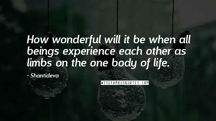 Shantideva Quotes: How wonderful will it be when all beings experience each other as limbs on the one body of life.