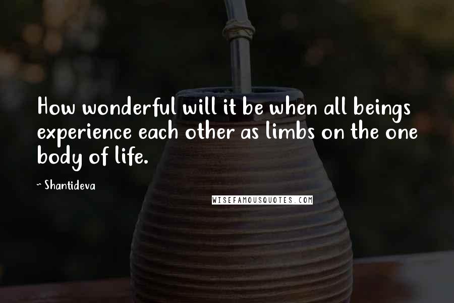 Shantideva Quotes: How wonderful will it be when all beings experience each other as limbs on the one body of life.