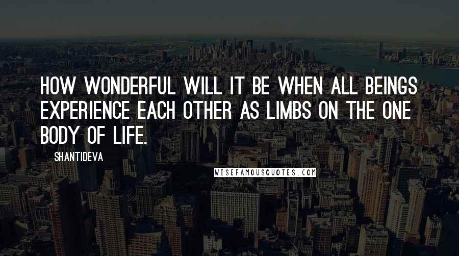 Shantideva Quotes: How wonderful will it be when all beings experience each other as limbs on the one body of life.